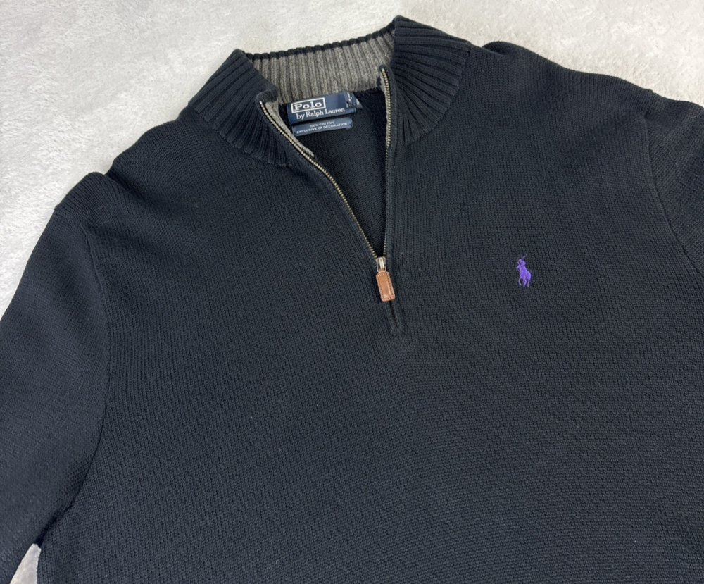 Polo Ralph Lauren 1/4 Zip Sweater Mens XL Navy Blue Pony Purple Logo